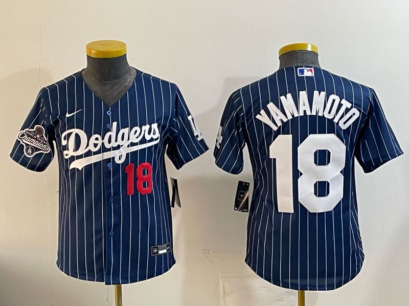 Youth Nike 2026 Los Angeles Dodgers #18 Yamamoto Blue Stripe Game MLB Jersey 121111->youth mlb jersey->Youth Jersey
